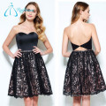 A-Line Lace Satin Crystal Sashes Black Prom Dress